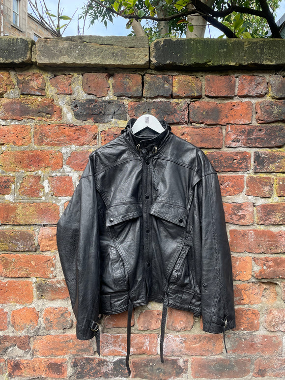 Vintage 90s Genuine Leather Biker Bomber Jacket Black