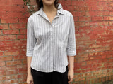 Vintage striped y2k fitted shirt / blouse white & grey stripe