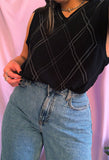 Vintage Patterned Sleeveless Oversized Knitted Vest / Sweater Vest Black