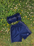 Vintage Reworked Adidas 3 Stripes Tracksuit Tube Top & Shorts Two Piece Set / Co-Ord Navy Blue