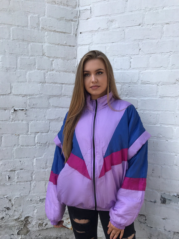 Vintage Unisex Windbreaker Shell Puffer Jacket Purple