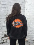 RARE Vintage Levi Harley Davidson Oversized Unisex Denim Jacket Black & Orange