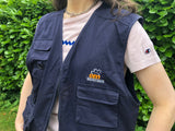 Vintage Sleeveless Multi Pocket Oversized Full Zip Gilet / Utility Vest Navy Blue