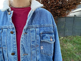 Vintage Oversized Fleece Lined 90s Unisex Denim Jean Jacket Blue