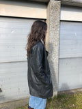 Vintage Oversized 90s Biker Genuine Leather Long Blazer Jacket Black
