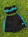Vintage Reworked Adidas 3-Stripes Tracksuit Tube Top & Shorts Two Piece Set Black & Blue