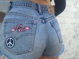 Vintage Denim Levi High Waisted Peace Sign Frayed Shorts