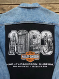 Vintage Reworked Harley Davidson Oversized 90s Unisex Denim Jean Jacket Mid Blue