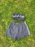 Vintage Reworked Adidas 3-Stripes Tracksuit Tube Top & Shorts Two Piece Set Grey