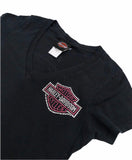 Vintage y2k Harley Davidson Sequin Embroidered Graphic Print Short Sleeve Top / T Shirt Black & Pink