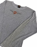 Vintage y2k Harley Davidson Logo Graphic Print Long Sleeve T Shirt Grey & Orange