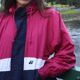 Vintage Unisex Retro Colourful Oversized Windbreaker Festival Shell Suit Jacket Pink & Navy