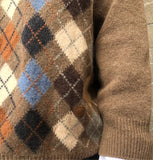 Vintage y2k Valentino Argyle Knit Diamond Print Sweater / Jumper / Sweatshirt Brown Beige
