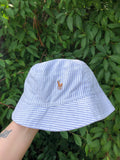 Vintage Reworked Ralph Lauren Recycled Shirt Bucket Hat White & Blue Stripe