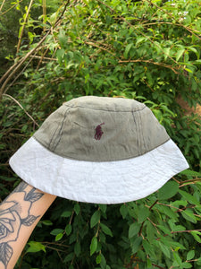 Vintage Reworked Ralph Lauren Recycled Shirt Bucket Hat Grey & White