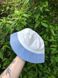 Vintage Reworked Ralph Lauren Recycled Shirt Bucket Hat Off -White & Blue