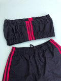 Vintage Reworked Adidas 3-Stripes Logo Tracksuit Tube Top & Shorts Two Piece Set Black & Hot Pink