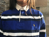 Vintage Ralph Lauren Long Sleeve Stripe Unisex Polo Shirt Blue