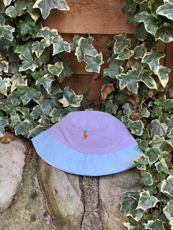 Vintage Reworked Ralph Lauren Recycled Shirt Bucket Hat - Lilac & Blue