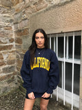 Vintage Champion Printed Unisex California Sweater / Sweatshirt / Jumper Navy & Yellow