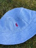 Vintage Reworked Ralph Lauren Recycled Shirt Bucket Hat - Denim Blue & Red Logo