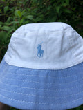 Vintage Reworked Ralph Lauren Recycled Shirt Bucket Hat Off -White & Blue
