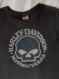 Vintage y2k Harley Davidson Sequin Embroidered Top  / Graphic Print T Shirt Black & Silver