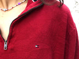 Vintage y2k Tommy Hilfiger Quarter Zip Sweater / Jumper / Sweatshirt Red