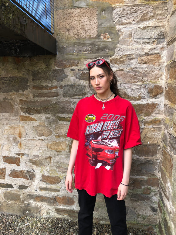 Vintage Nascar Racing Graphic Oversized T Shirt / Tee Red