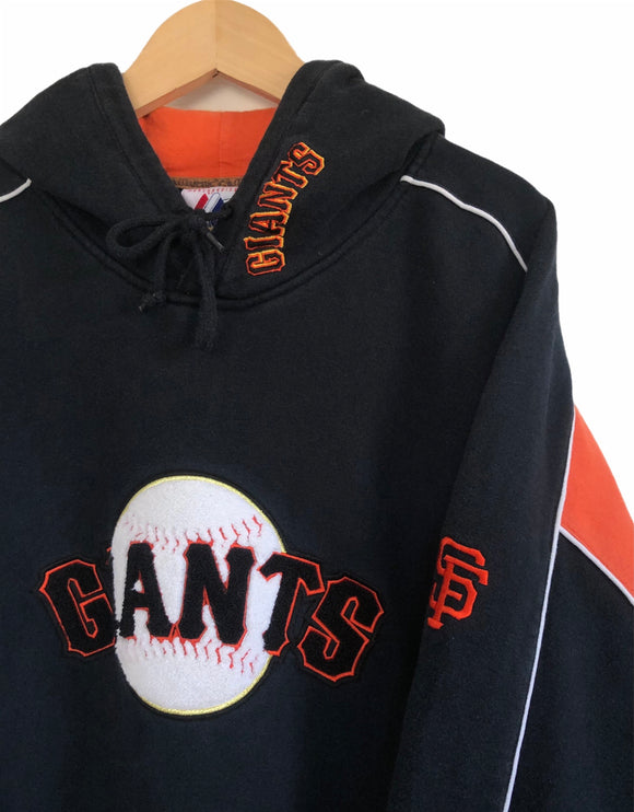 Vintage MLB San Francisco Giants Majestic Graphic Print Oversized Hooded Sweatshirt Hoodie Black & Orange