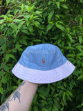 Vintage Reworked Ralph Lauren Recycled Shirt Bucket Hat Denim Blue & Pale Pink