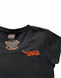 Vintage y2k Harley Davidson Embroidered Logo Top  / Graphic Print V Neck T Shirt Black & Orange