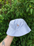 Vintage Reworked Ralph Lauren Recycled Shirt Bucket Hat White & Blue Stripe