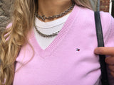Vintage y2k Tommy Hilfiger V-Neck Sweater / Jumper / Sweatshirt Pink