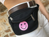Love Route Smiley Face Festival Unisex Bum Bag Pink & Black