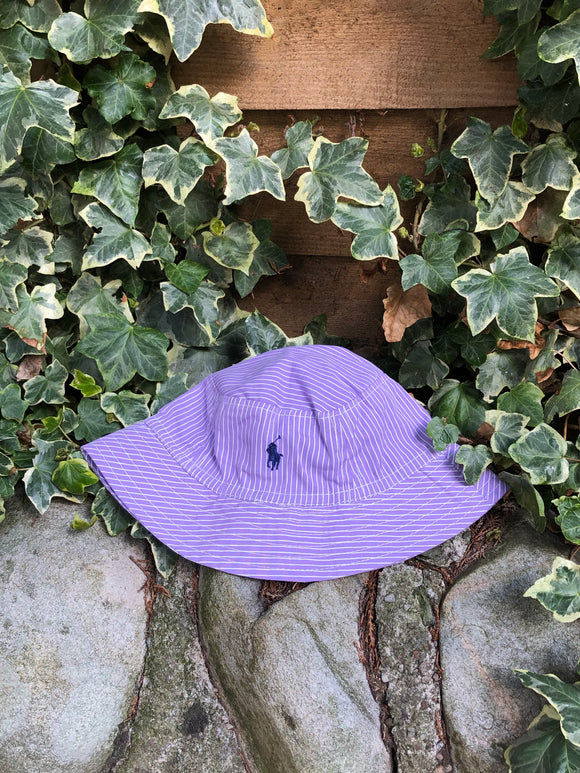 Vintage Reworked Ralph Lauren Recycled Shirt Bucket Hat Purple & White Stripe