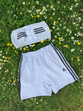 Vintage Reworked Adidas 3 Stripes Tracksuit Tube Top & Shorts Two Piece Set / Co-Ord Grey & Black