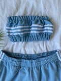 Vintage Reworked Adidas Originals Co-Ord Tube Top & Shorts Two Piece Set Baby Blue