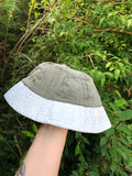 Vintage Reworked Ralph Lauren Recycled Shirt Bucket Hat Grey & White