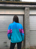 Vintage Unisex Retro Colourful Oversized Windbreaker Festival Shell Suit Jacket Blue & Pink