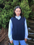 Vintage Ralph Lauren Chaps Sleeveless Oversized Knitted Vest / Sweater Vest / Tank Top  Navy Blue