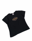 Vintage y2k Harley Davidson USA Sequin Embroidered Graphic Print Short Sleeve Top / T Shirt Black & Bronze