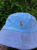 Vintage Reworked Ralph Lauren Recycled Shirt Bucket Hat Bright Blue & Grey Blue