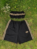 Vintage Reworked Adidas Originals 3-Stripes Tracksuit Tube Top & Shorts Two Piece Set / Co-Ord Black & Gold