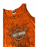 Vintage y2k Harley Davidson Sequin Embroidered Vest Top  / Graphic Print T Shirt Orange