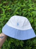 Vintage Reworked Ralph Lauren Recycled Shirt Bucket Hat Off -White & Blue