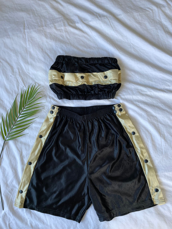 Vintage Reworked Adidas Co-ord Tube Top & Shorts Two Piece Set Black & Gold
