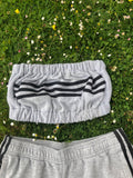 Vintage Reworked Adidas 3 Stripes Tracksuit Tube Top & Shorts Two Piece Set / Co-Ord Grey & Black