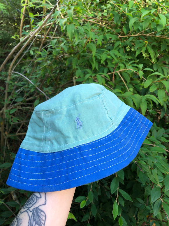 Vintage Reworked Ralph Lauren Recycled Shirt Bucket Hat Green & Blue