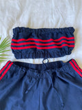 Vintage Reworked Adidas Co-Ord Tube Top & Shorts Two Piece Set Navy & Red